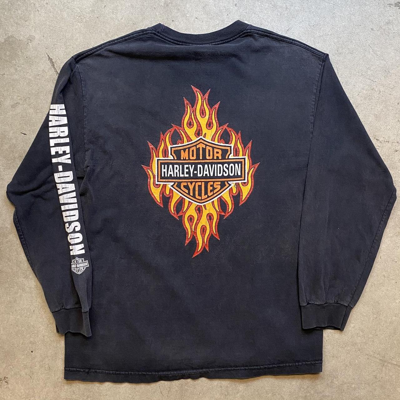 Vintage Faded Harley Davidson Flame Long Sleeve T Shirt - Depop