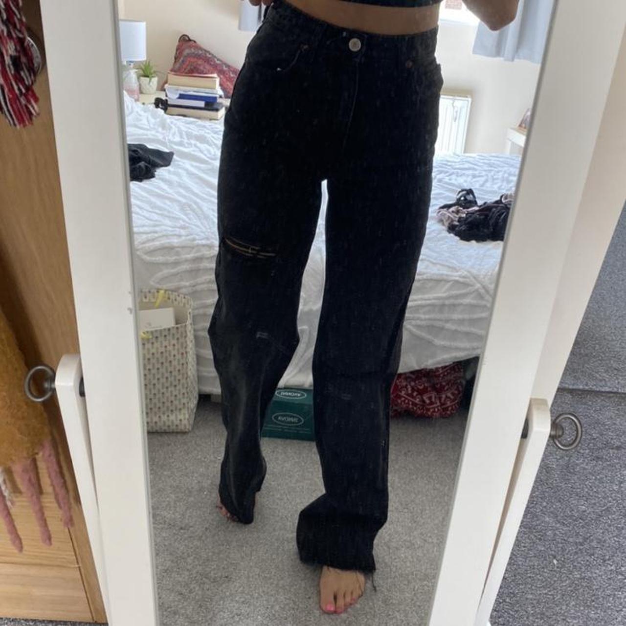 Zara Hi rise, full length wide leg jeans. Black... Depop