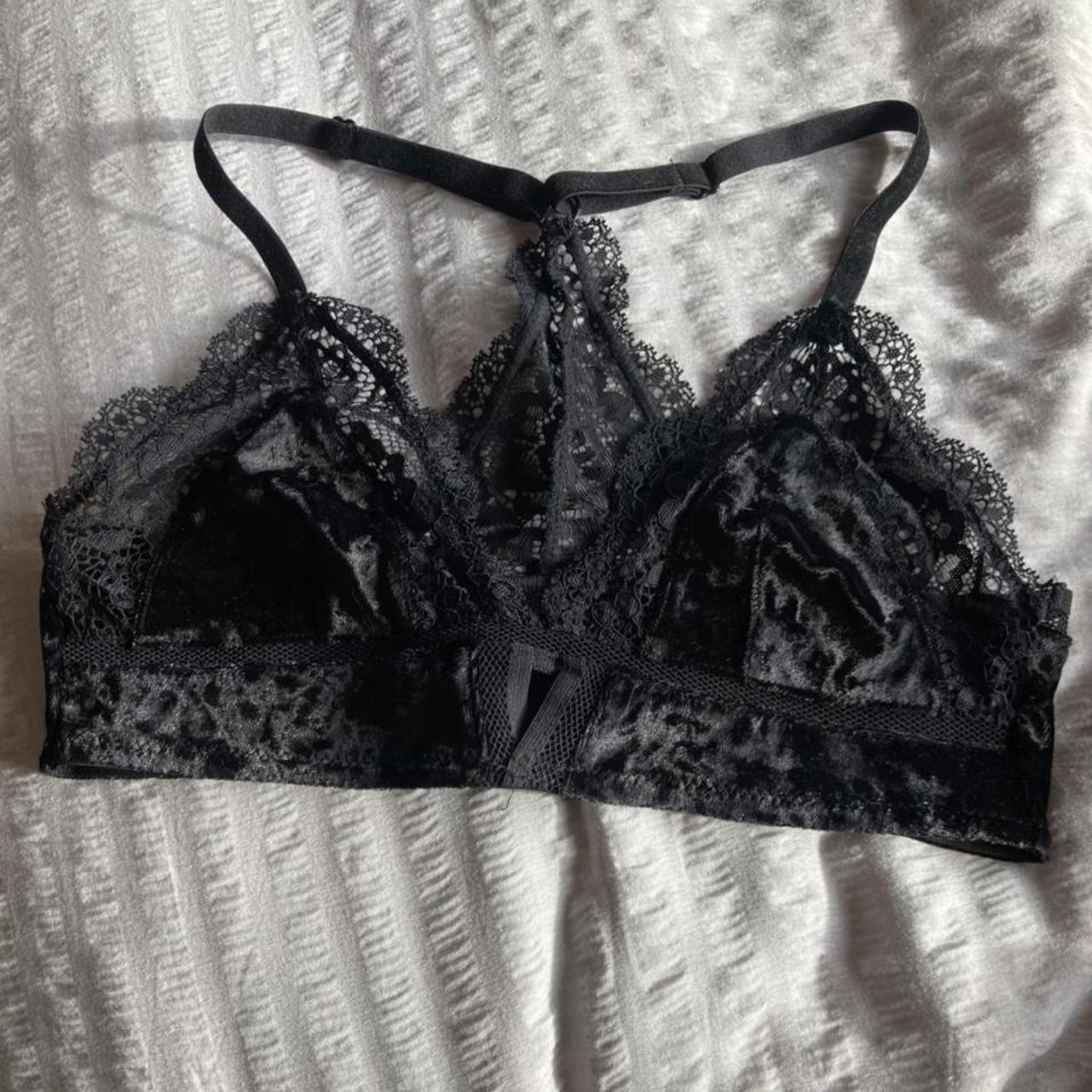 Velvet and lace black bralette. No padding or wire.... - Depop