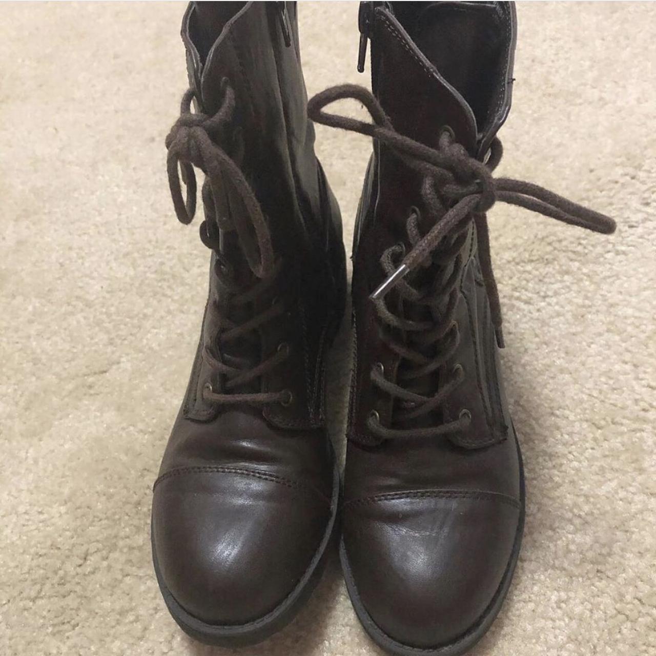 Brown combat boots, side zipper does get stuck a... - Depop