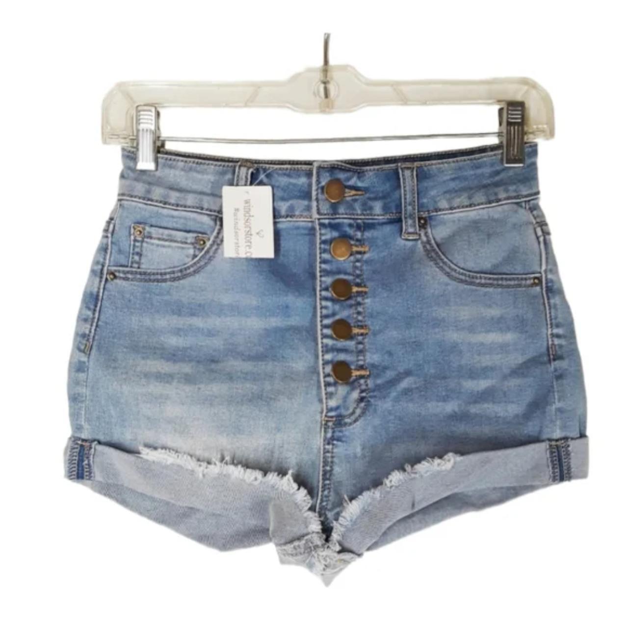 WINDSOR Light Wash Raw Hem Denim Shorts XSmall... - Depop