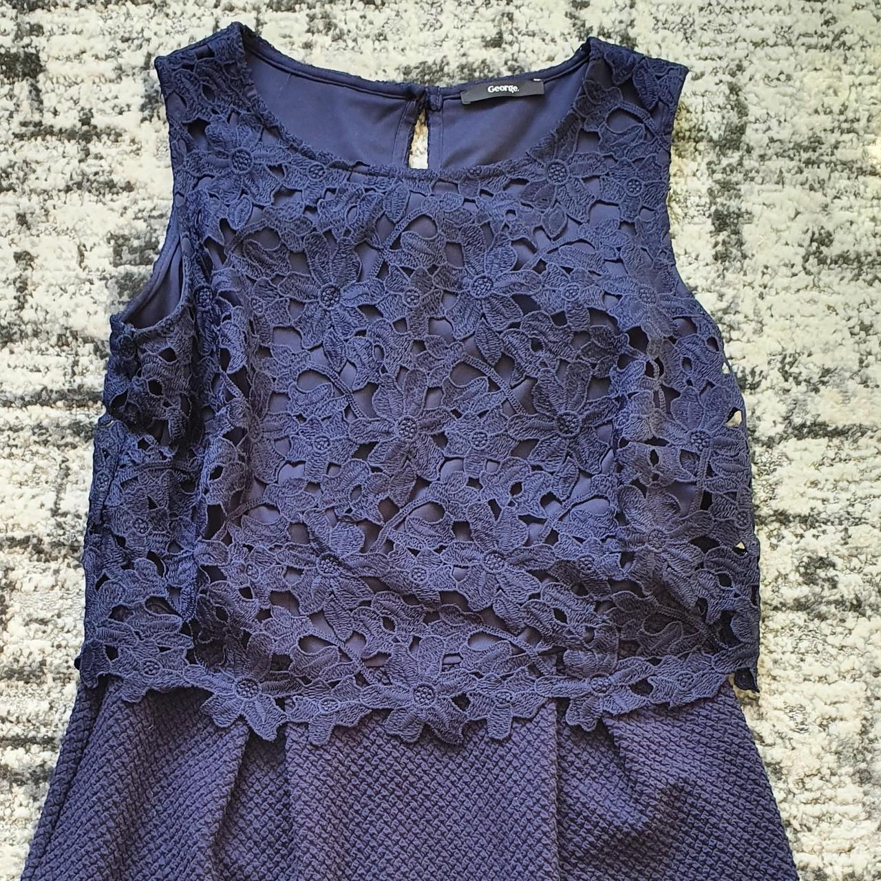 George at Asda Women's navy blue lace floral evening... - Depop