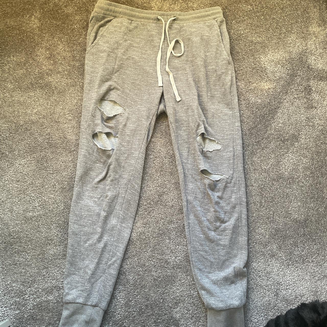 Ripped Grey Tracksuit Bottoms/ joggers Depop