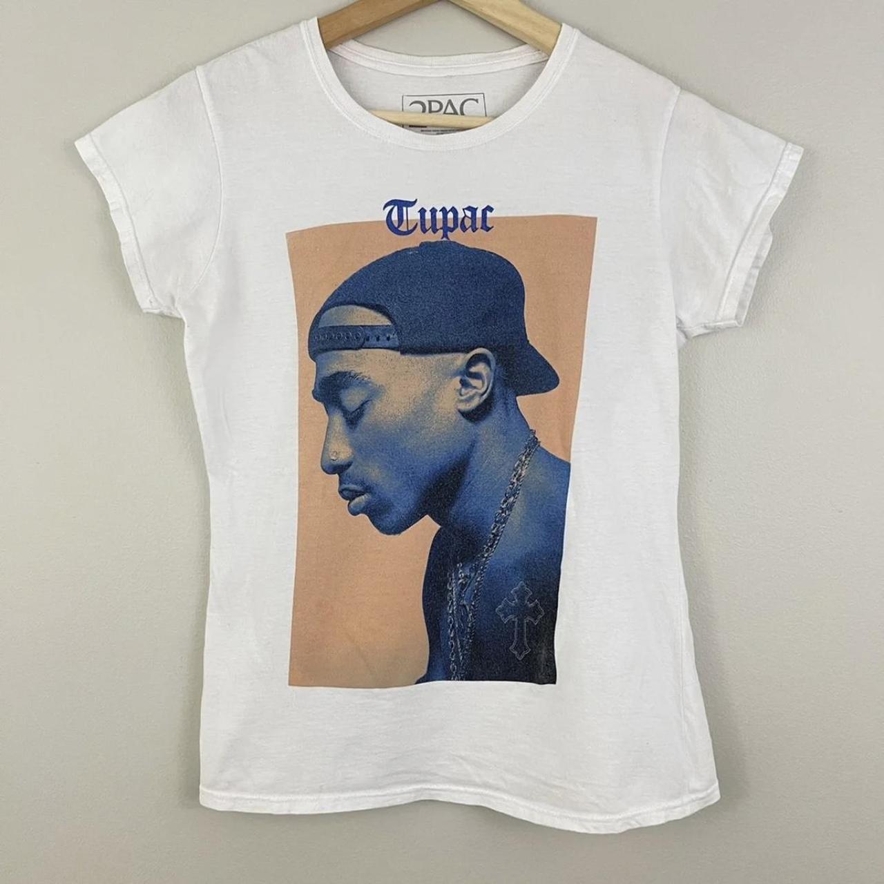TUPAC 2PAC White Blue Graphic Band Tee White Depop