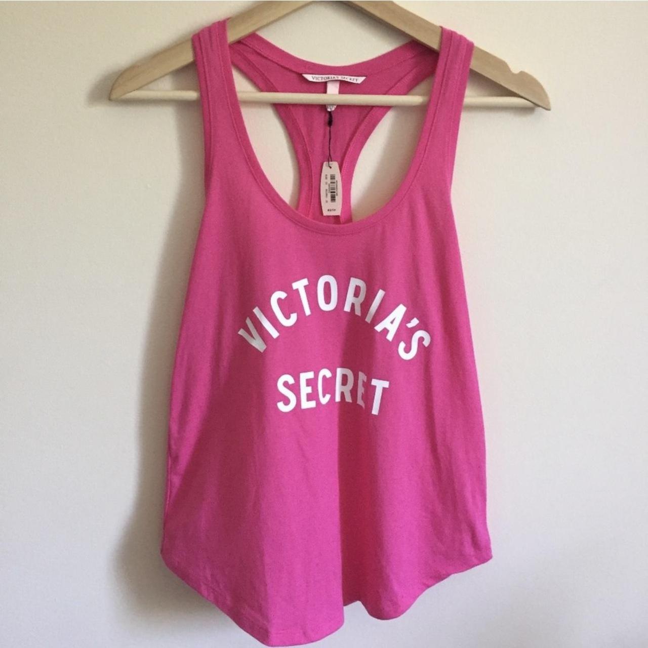 Victoria Secret PINK Tank Top Pink White Logo Racerback Sleeveless