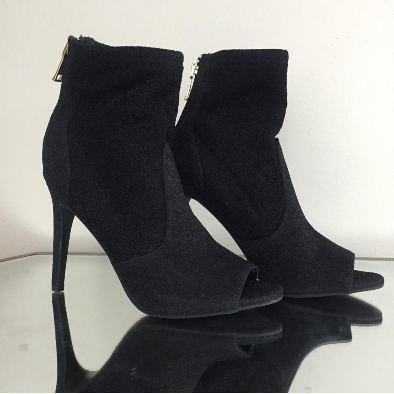 GUESS Black Bex Glitter Peep Toe Sock Stiletto Heel... - Depop