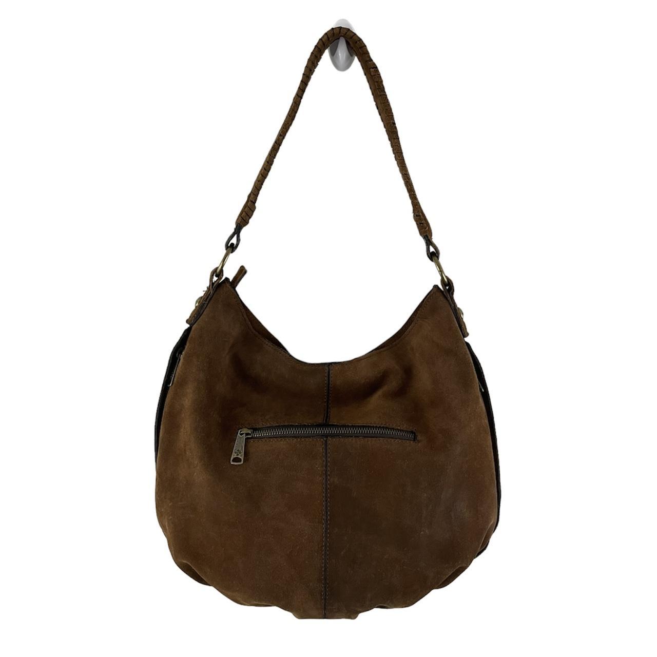 Brown suede and leather square body purse with two - Depop