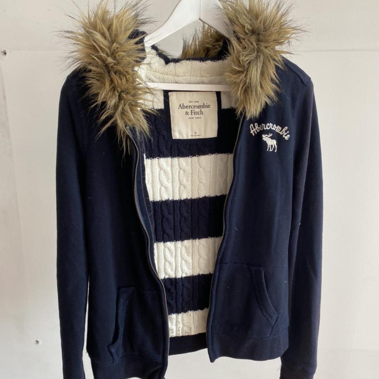Abercrombie navy hoodie with fur lined hoodie and... Depop