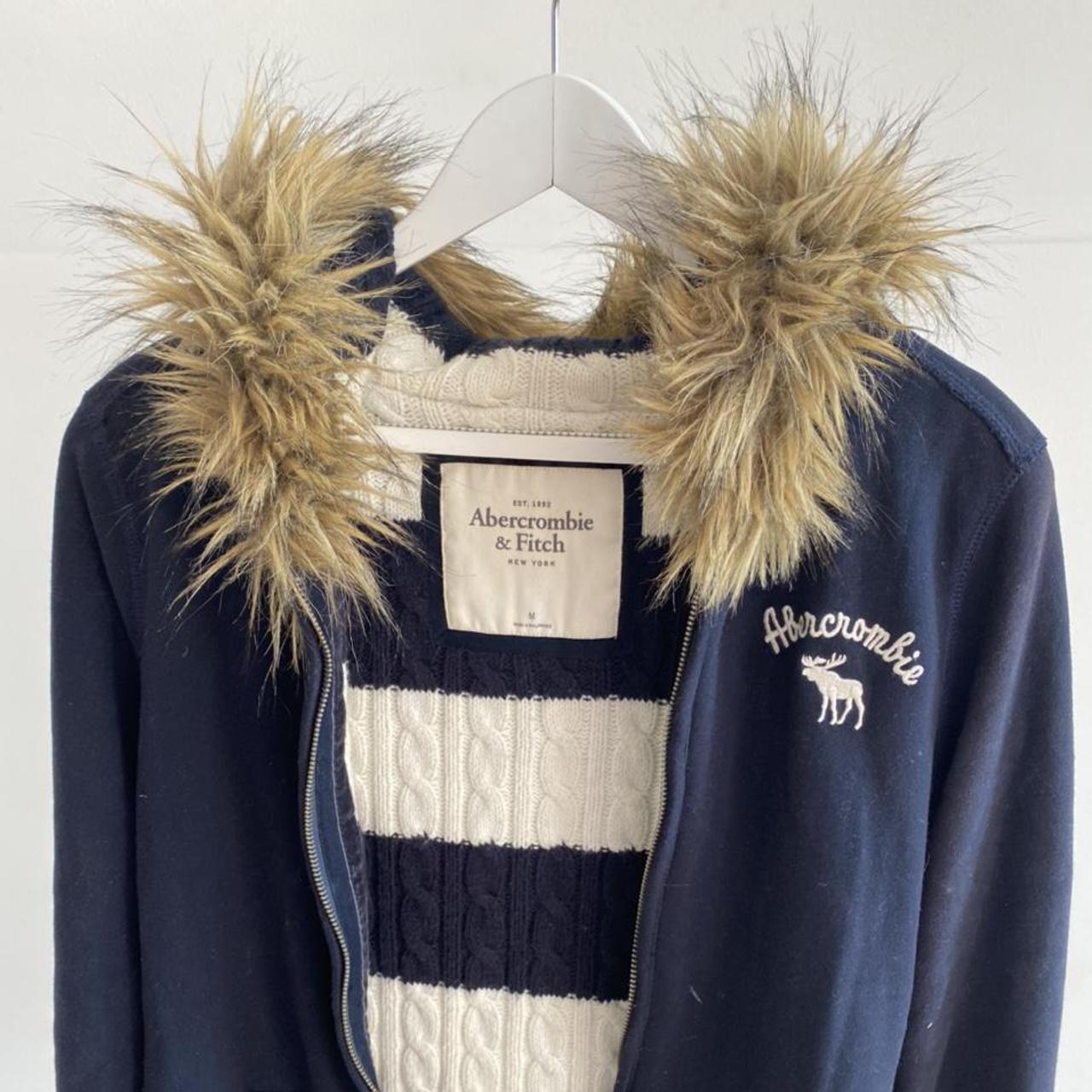 Abercrombie navy hoodie with fur lined hoodie and... Depop