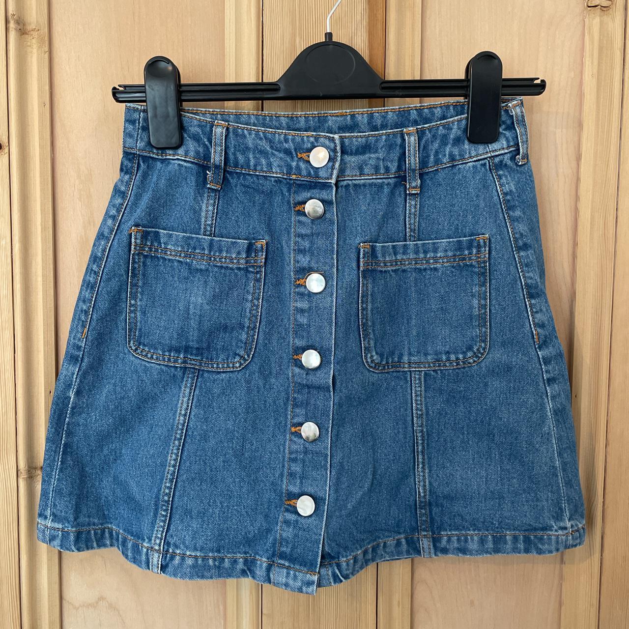 H&M divided range denim button up A line skirt, size 8 - Depop