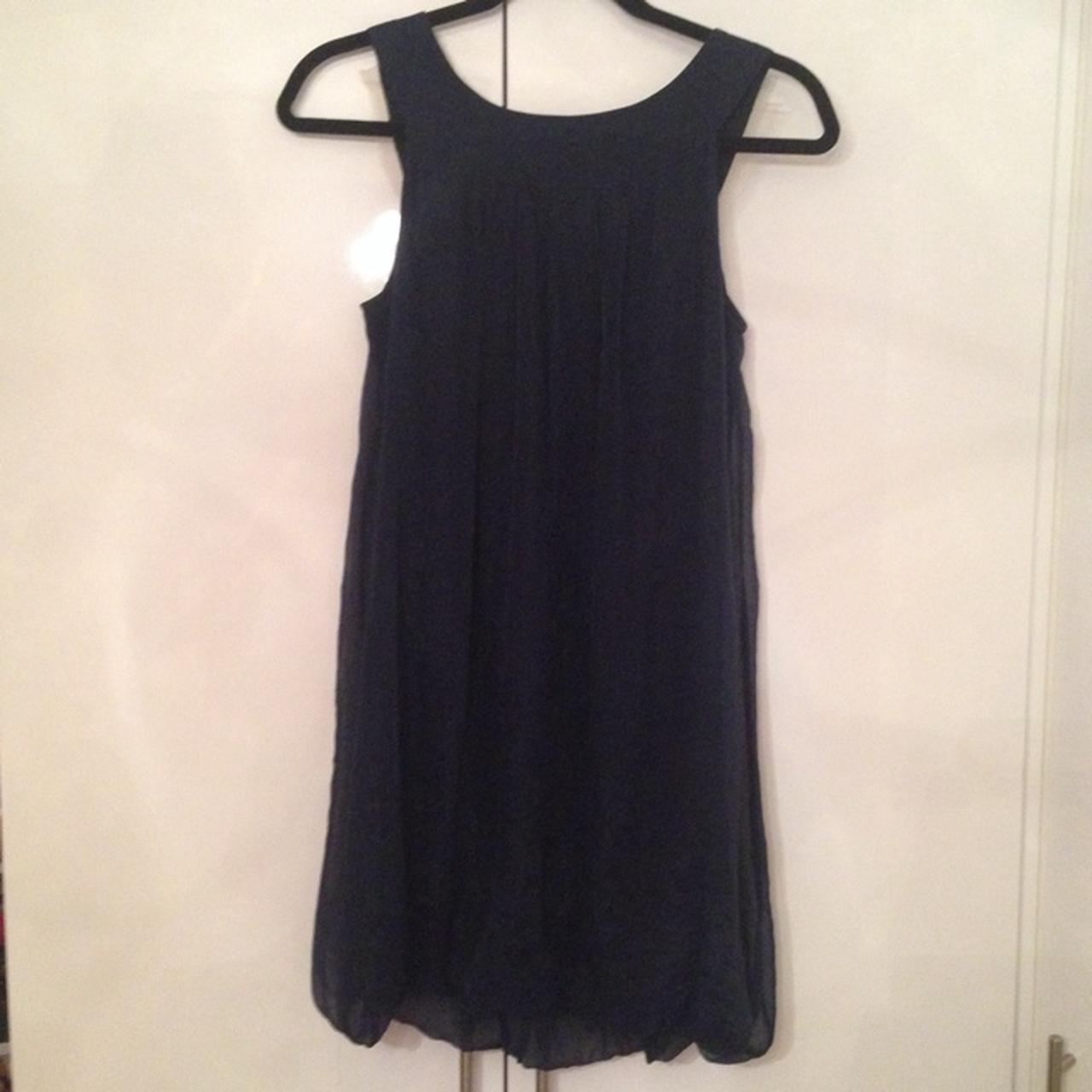 Navy blue dress with beaded neck, would fit size... - Depop