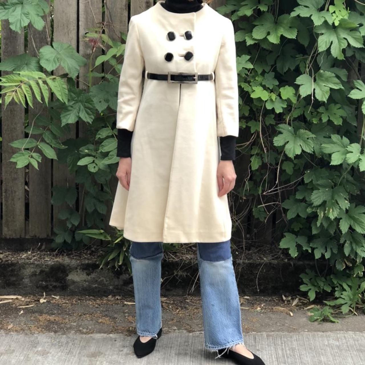 Cream 1960s Belted Wool Coat Made in USA Label... Depop