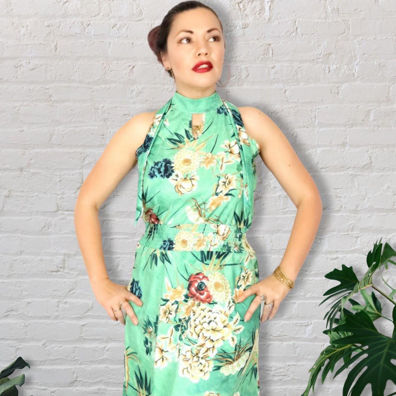 Green Aqua 60s 70s Cocktail Dress Hawaii