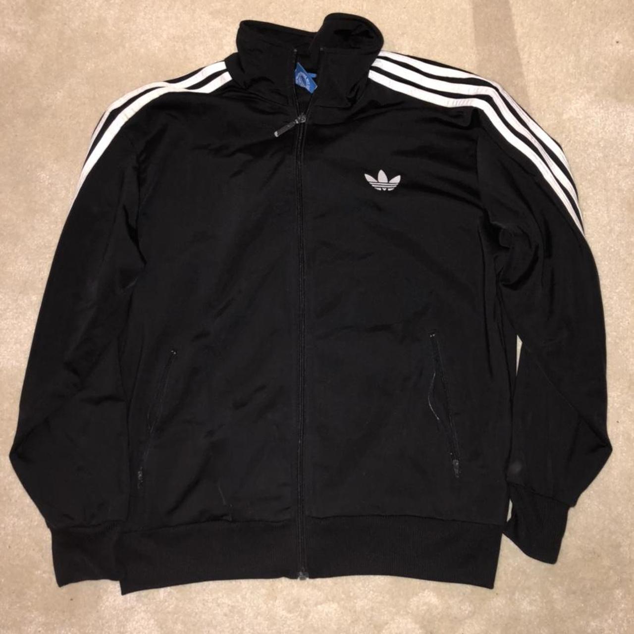 Mens Adidas full zip black track top in medium,... - Depop