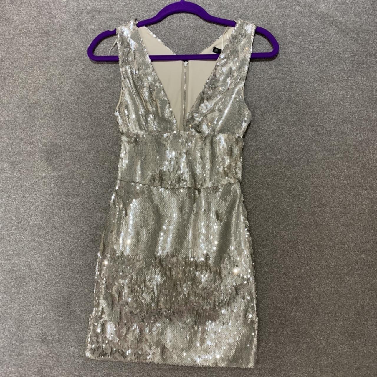 Zara silver low neck line sequin mini dress with... - Depop