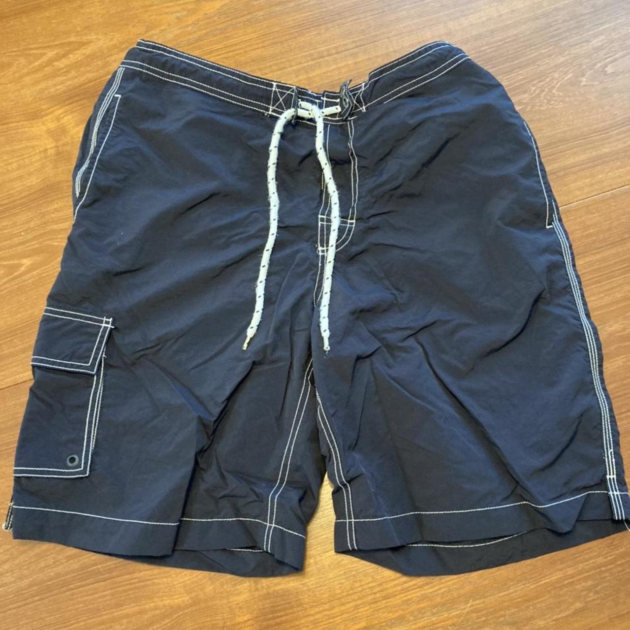 Lands' End Men's Blue and White Swimbriefsshorts Depop