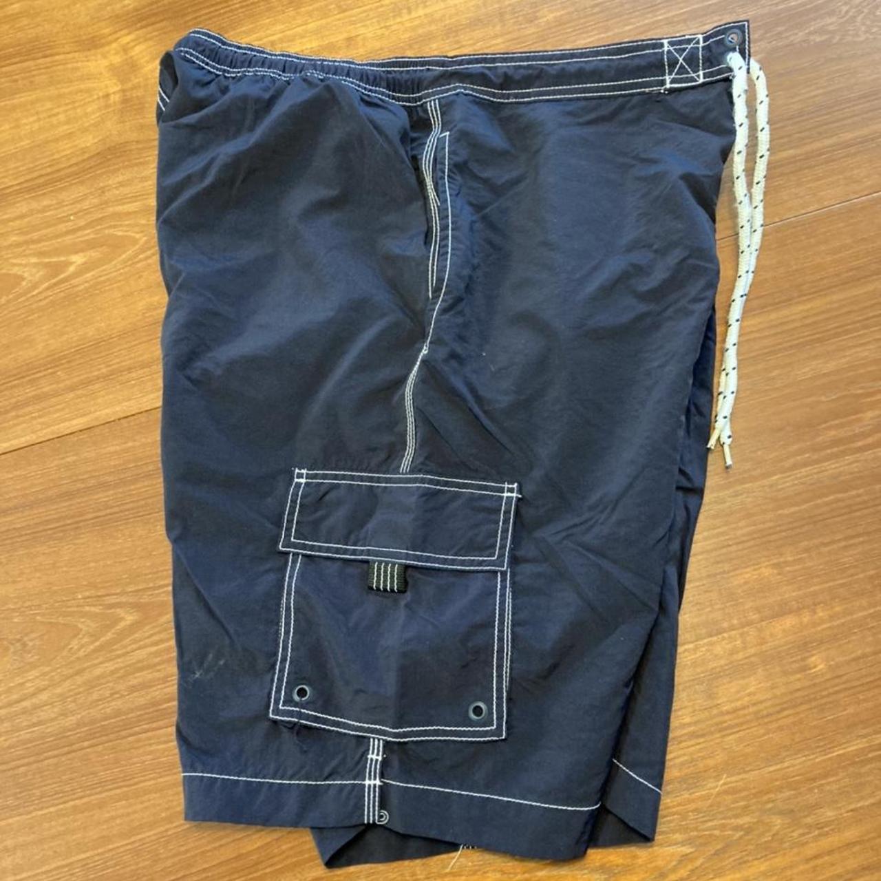 Lands' End Men's Blue and White Swimbriefsshorts Depop