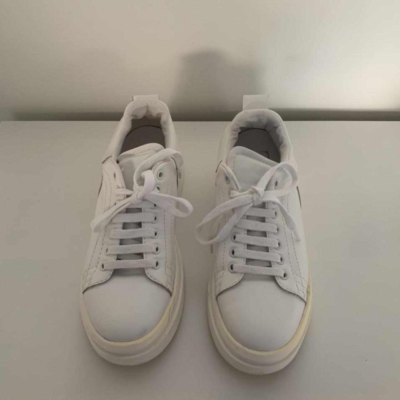 Zara white platform heeled trainers in size 5 - Depop