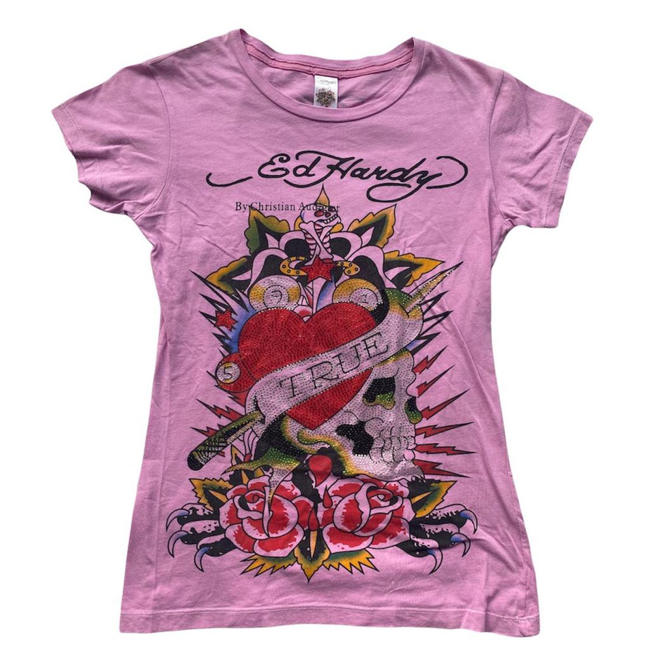 PINK ED HARDY GRAPHIC TATTOO PRINT T-SHIRT WITH... - Depop