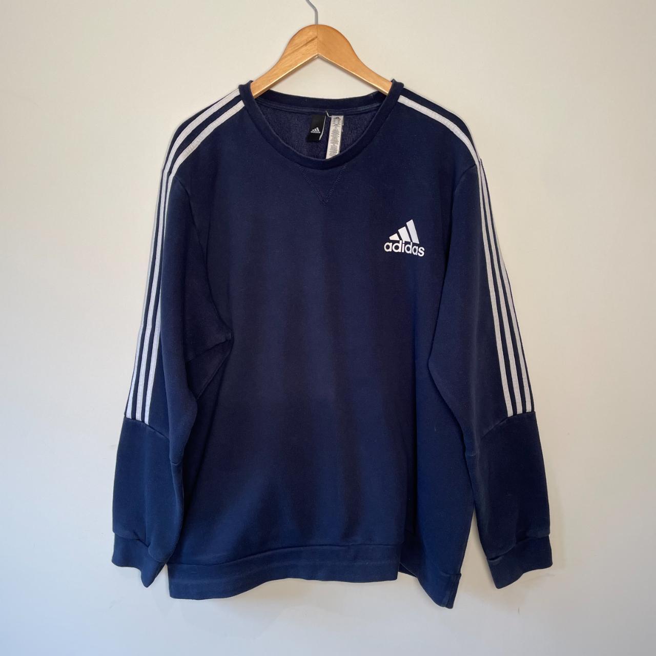 Vintage Adidas Navy Blue Jumper Sweater... - Depop