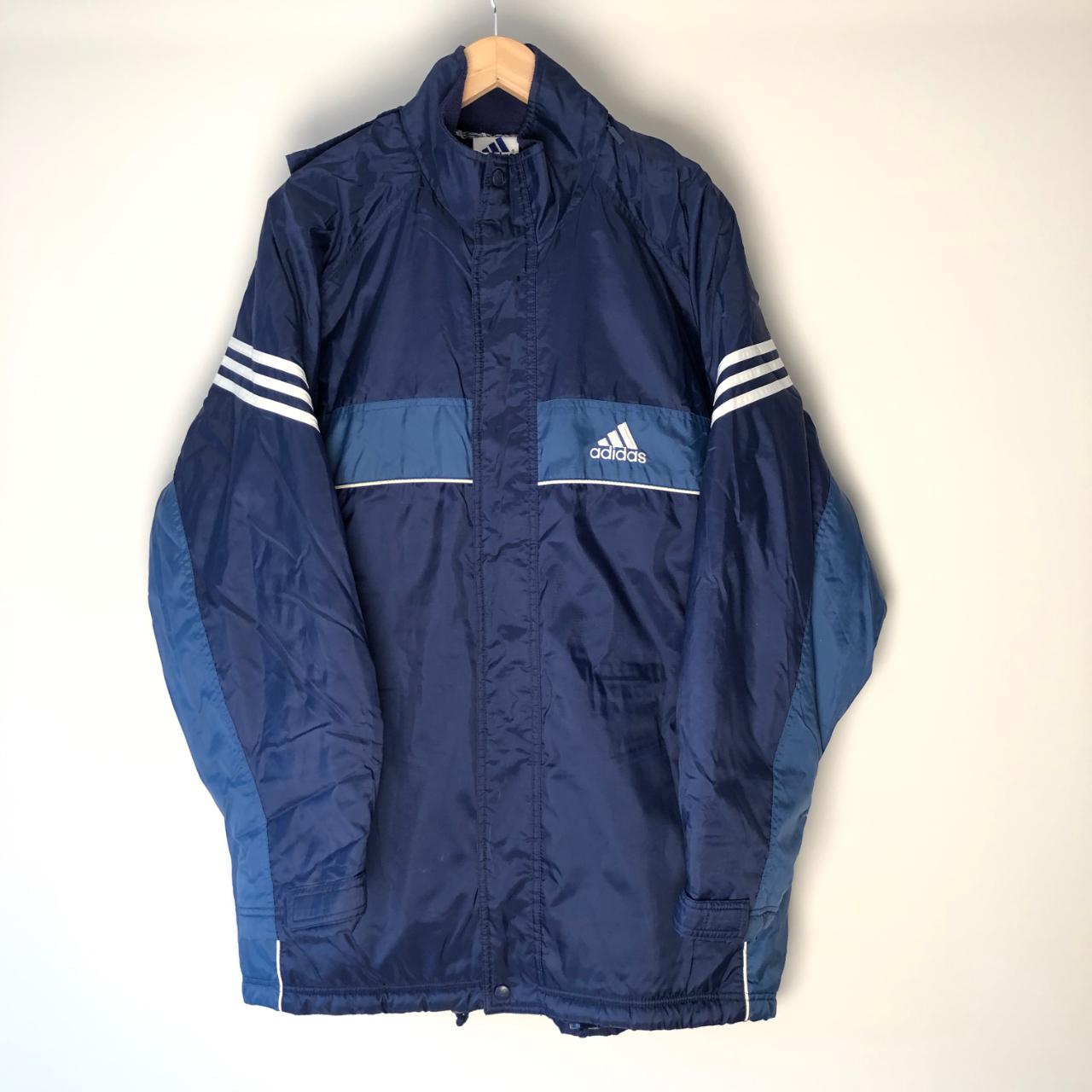 Vintage 90's Adidas Men's Padded Coat Jacket in Blue... - Depop