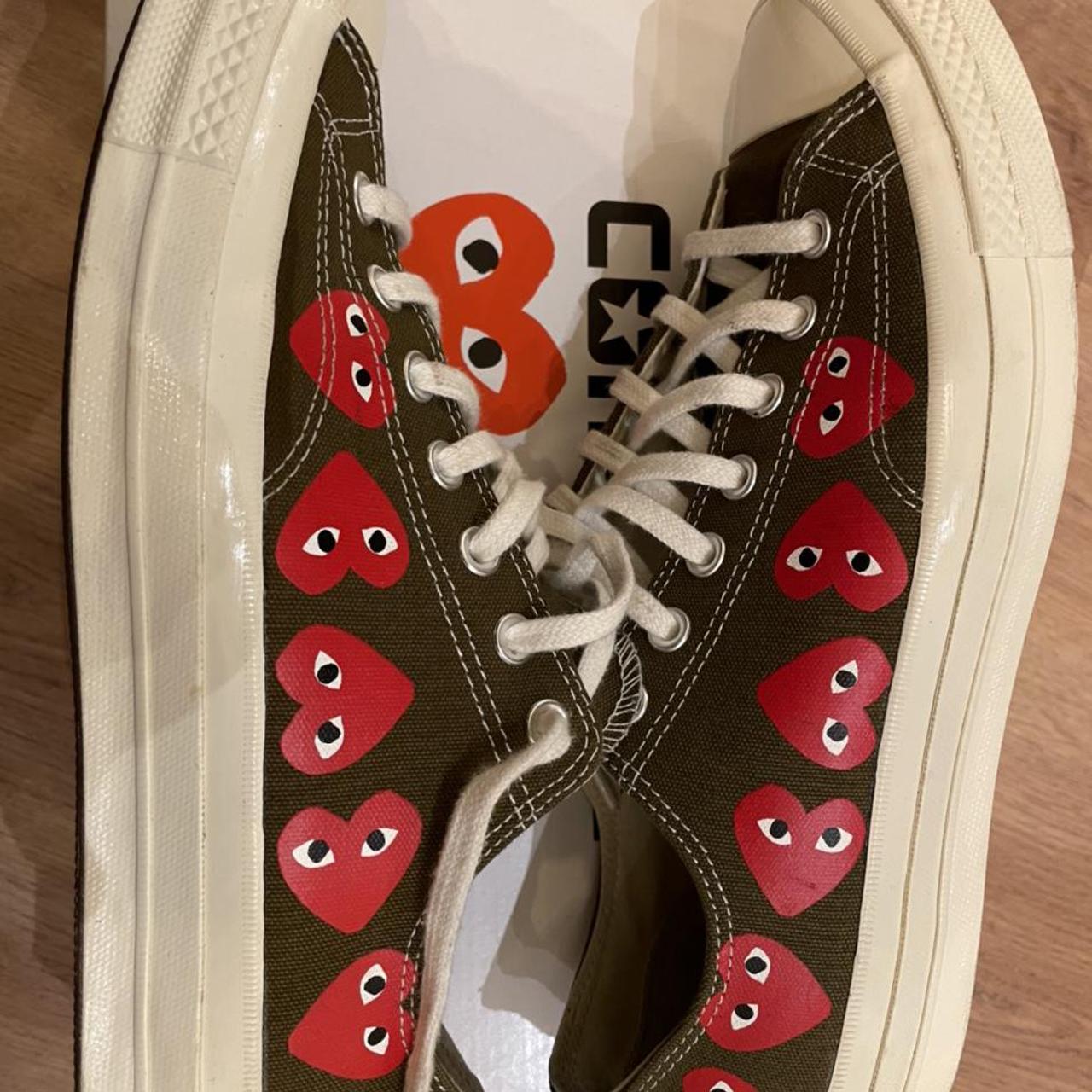 CDG Converse - Khaki UK 10 Original Box Small marks... - Depop