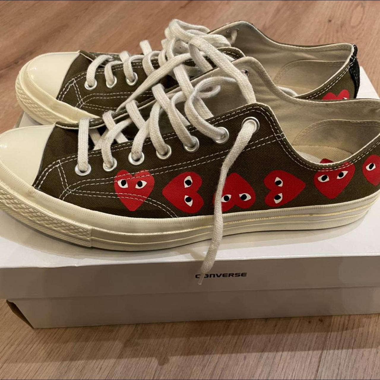 CDG Converse - Khaki UK 10 Original Box Small marks... - Depop