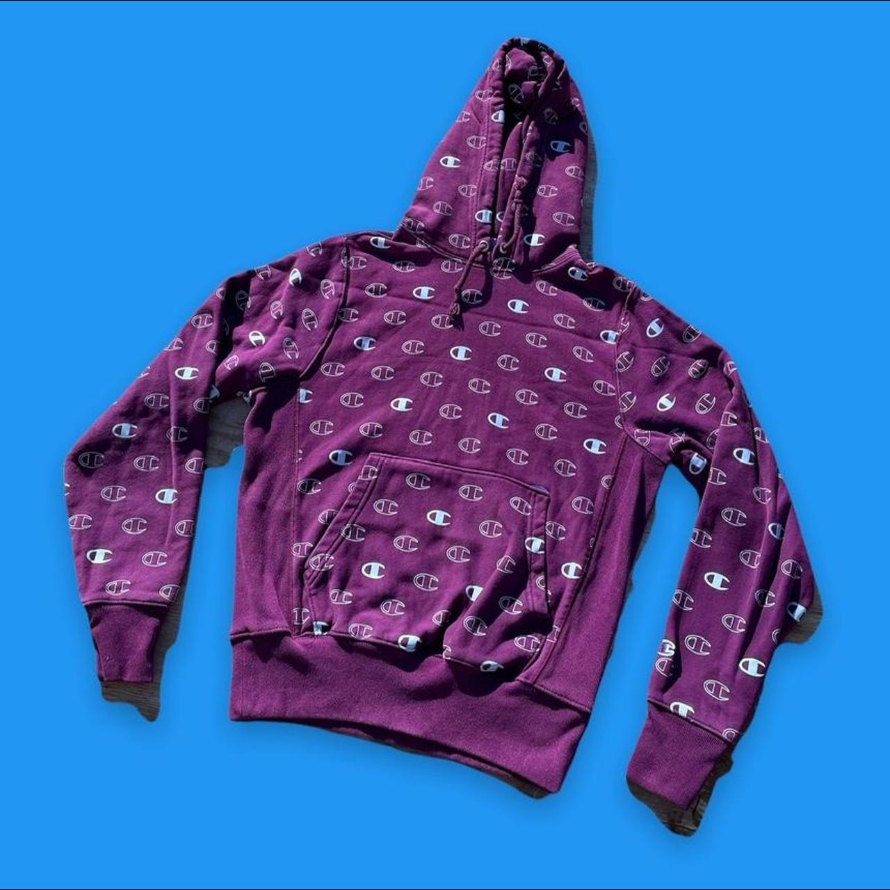 mens champion all over print purple hoodie has no. Depop