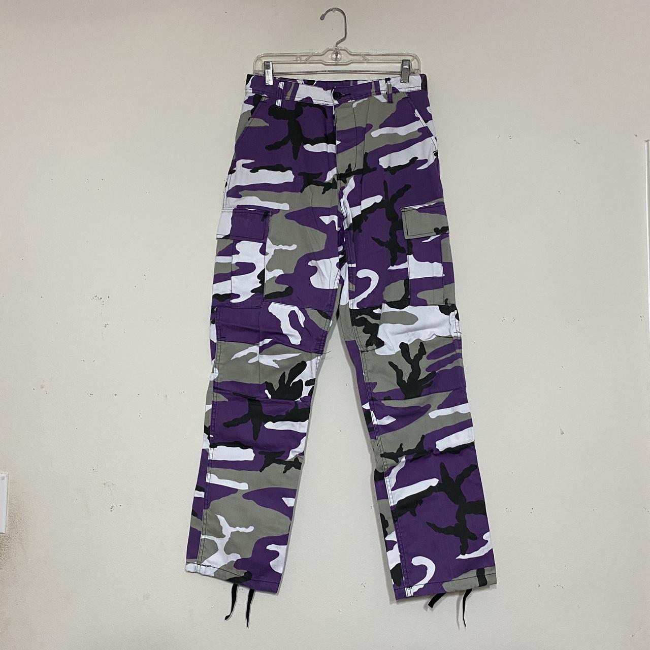 Purple Camo Cargo Pants Fits about 27-31 waist |... - Depop