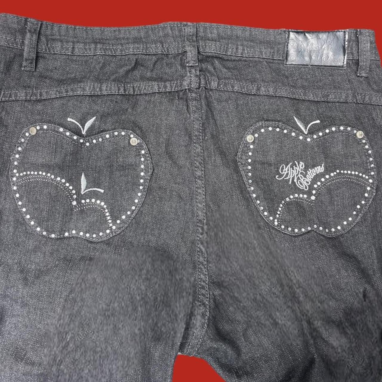 Y2K RHINESTONE STUDDED BLACK APPLE BOTTOM JEANS WITH... - Depop