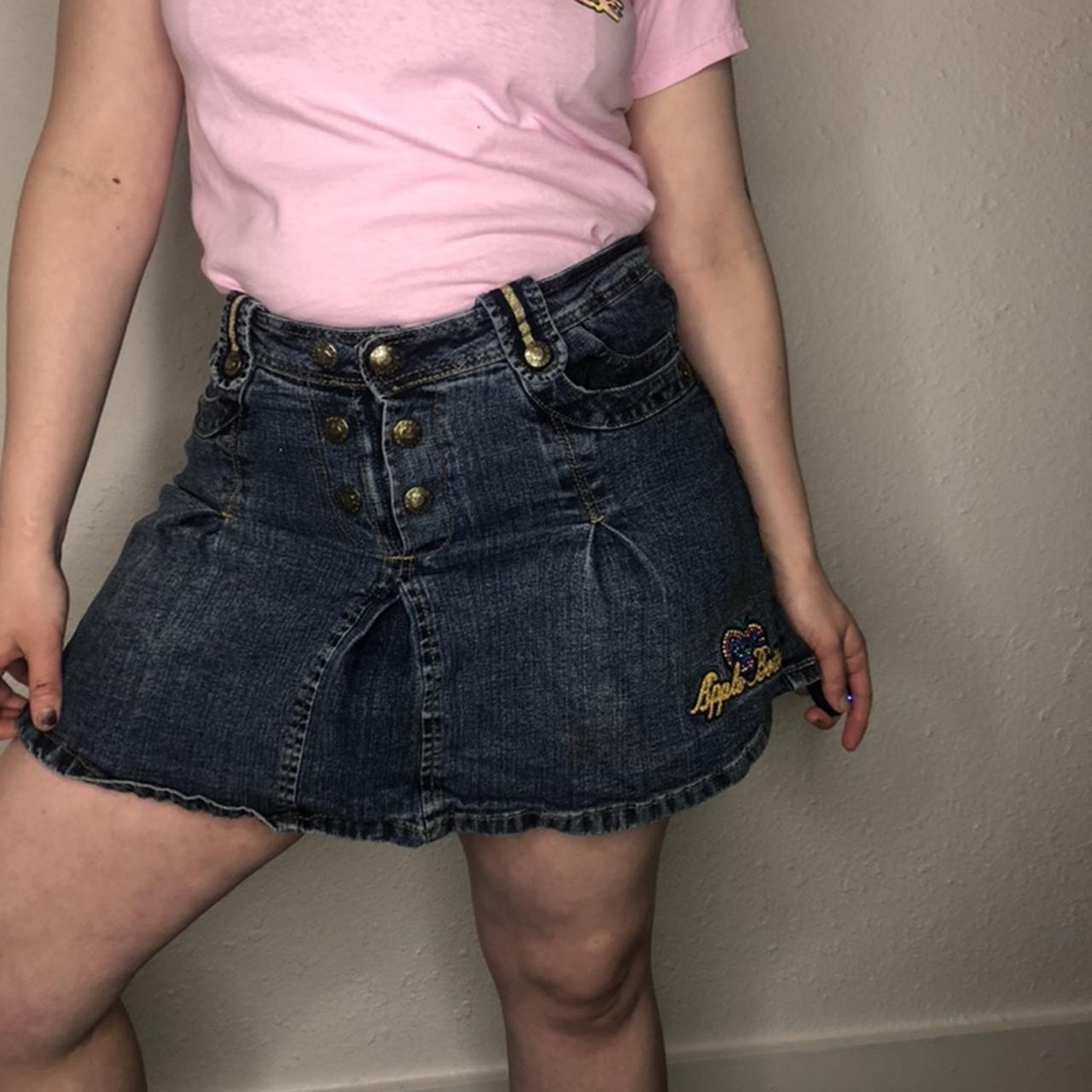 Thrifted Apple Bottoms jean skirt with cotton shorts... - Depop