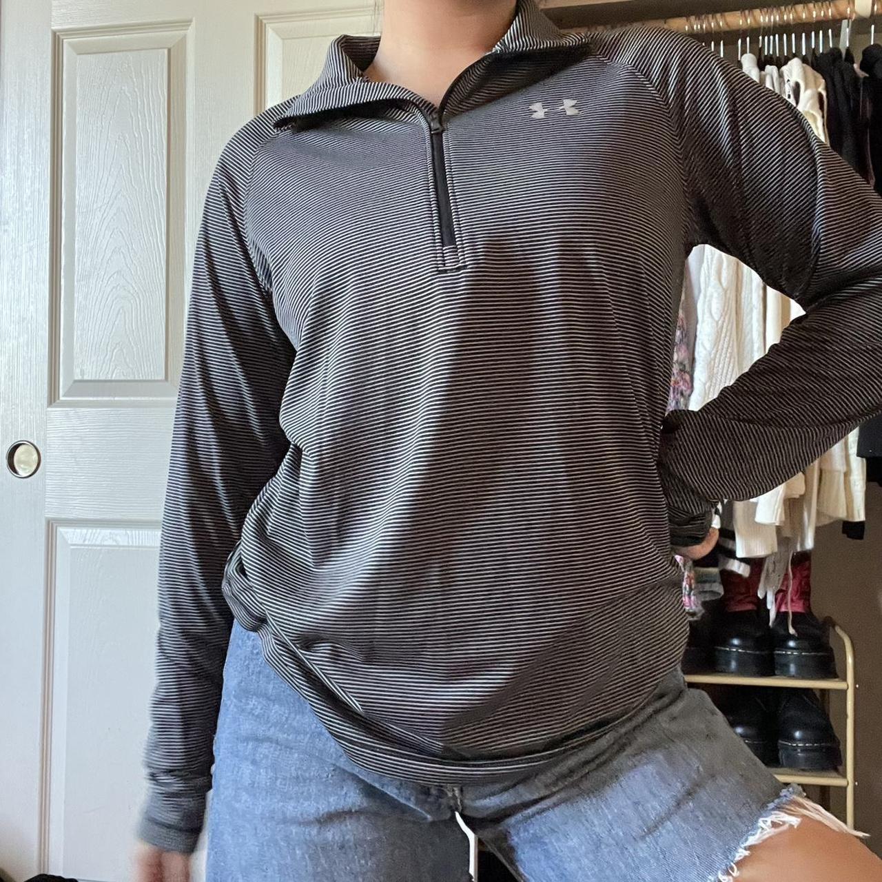 Black and grey striped Quarter zip Brand under... - Depop