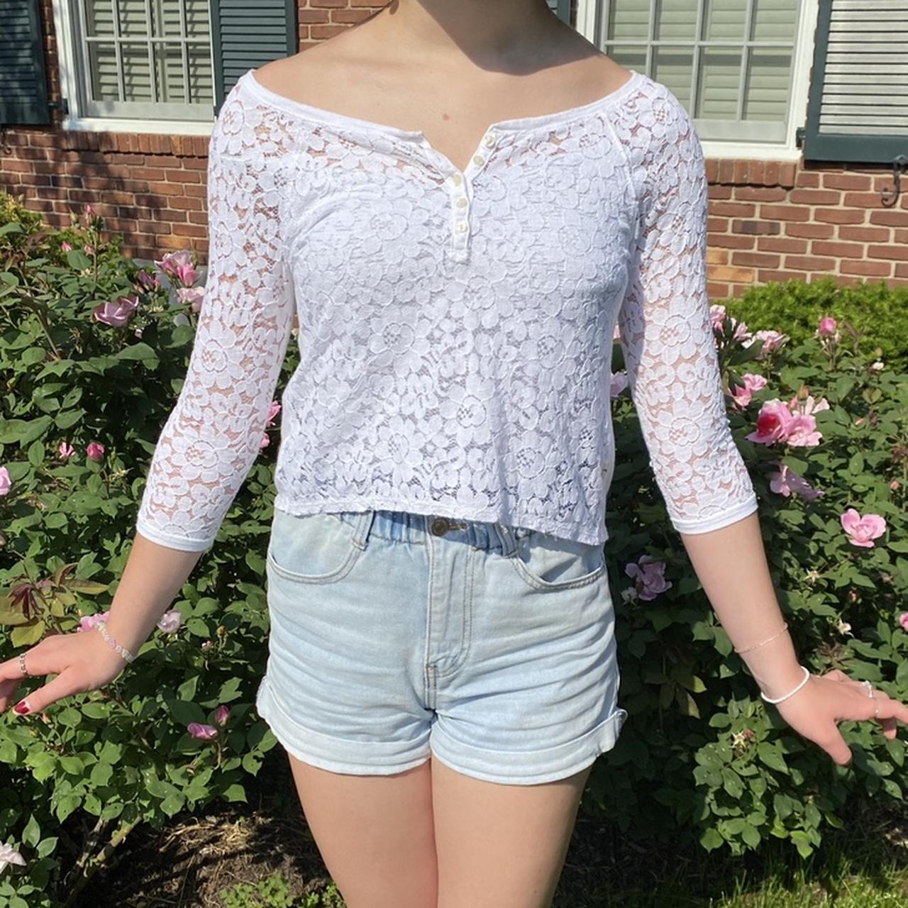 Hollister white lace top front is lace, back is - Depop