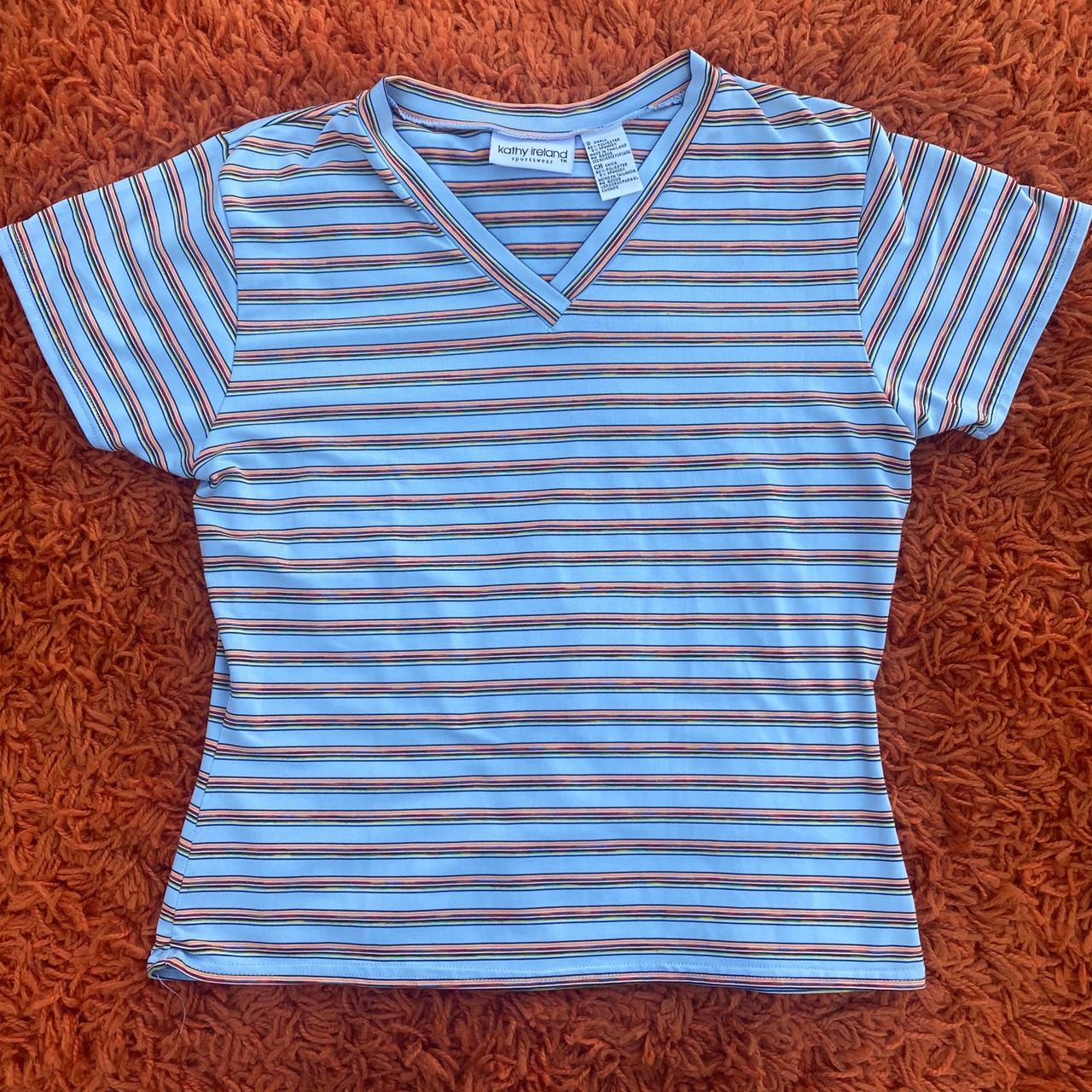 Vintage Striped V-neck T-Shirt Tag as a Small... - Depop