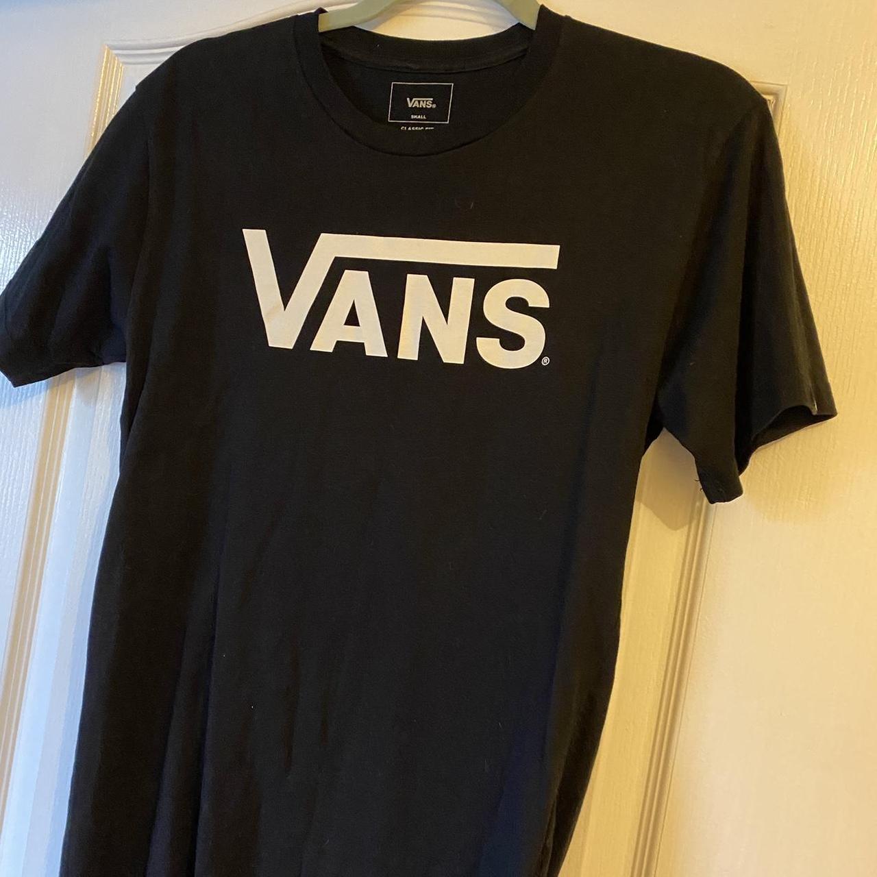 Vans black short sleeved logo print T-shirt size... - Depop