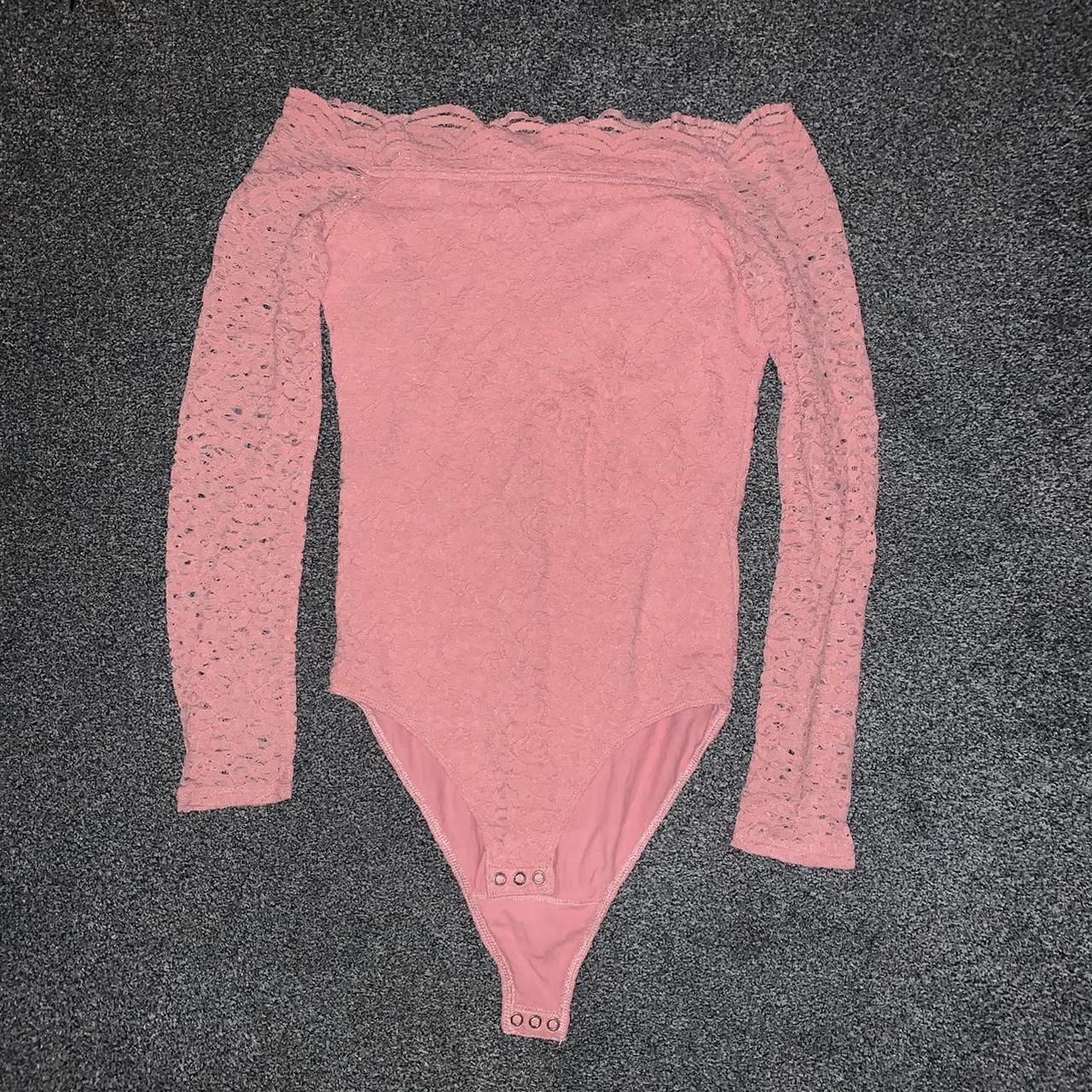 Hollister baby pink off-shoulder lace bodysuit Depop