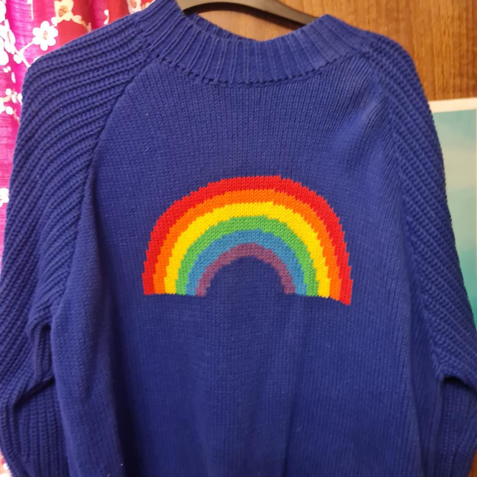 lazy oaf rainbow navy knit sweater dress great. Depop