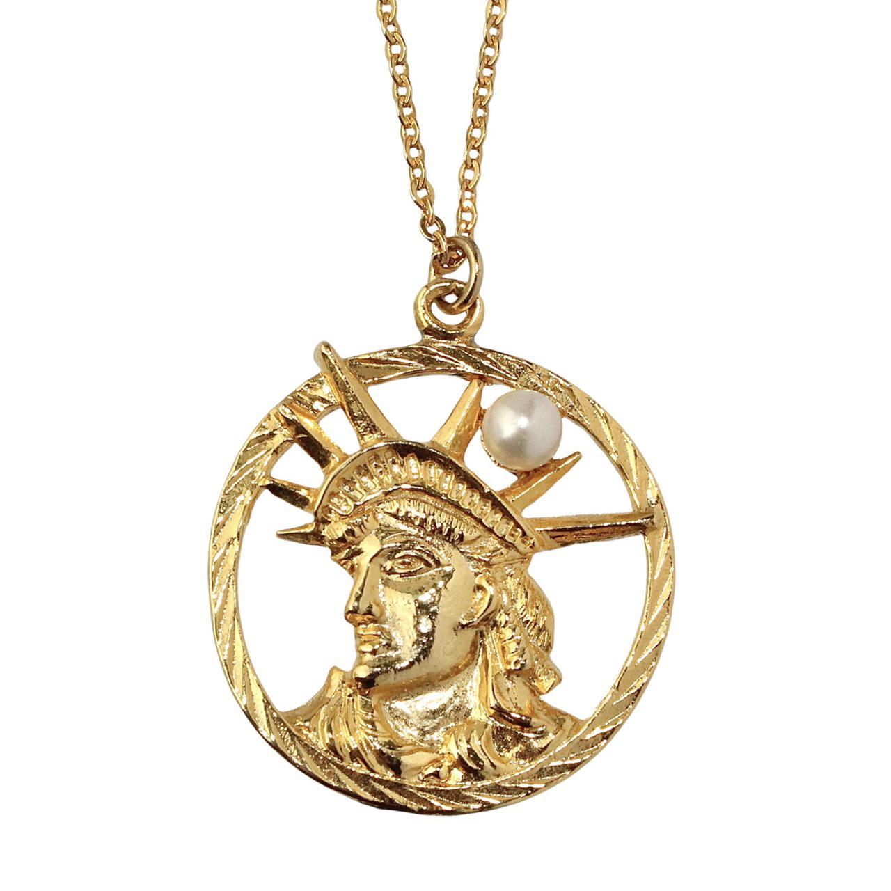 Statue of Liberty gold plated pendant necklace with... Depop