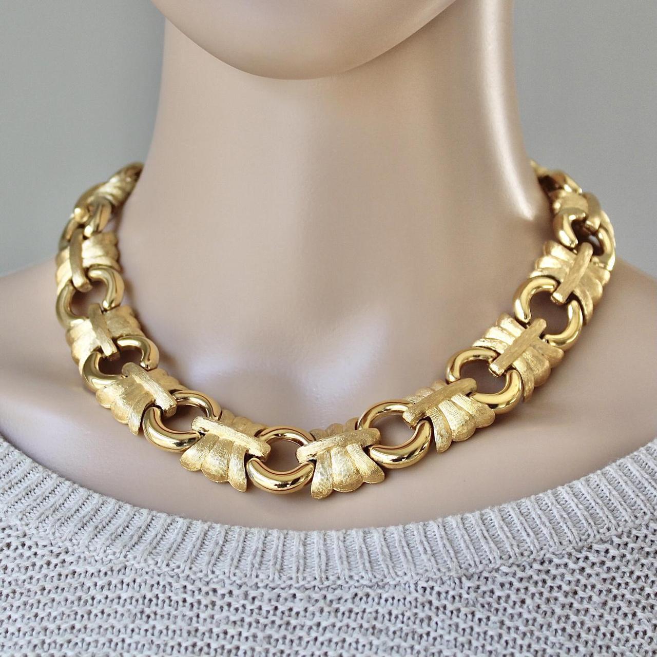 80s Vintage Chunky Gold Plated Necklace Textured Wheat Style Chain Necklace  Brand NEW - Etsy