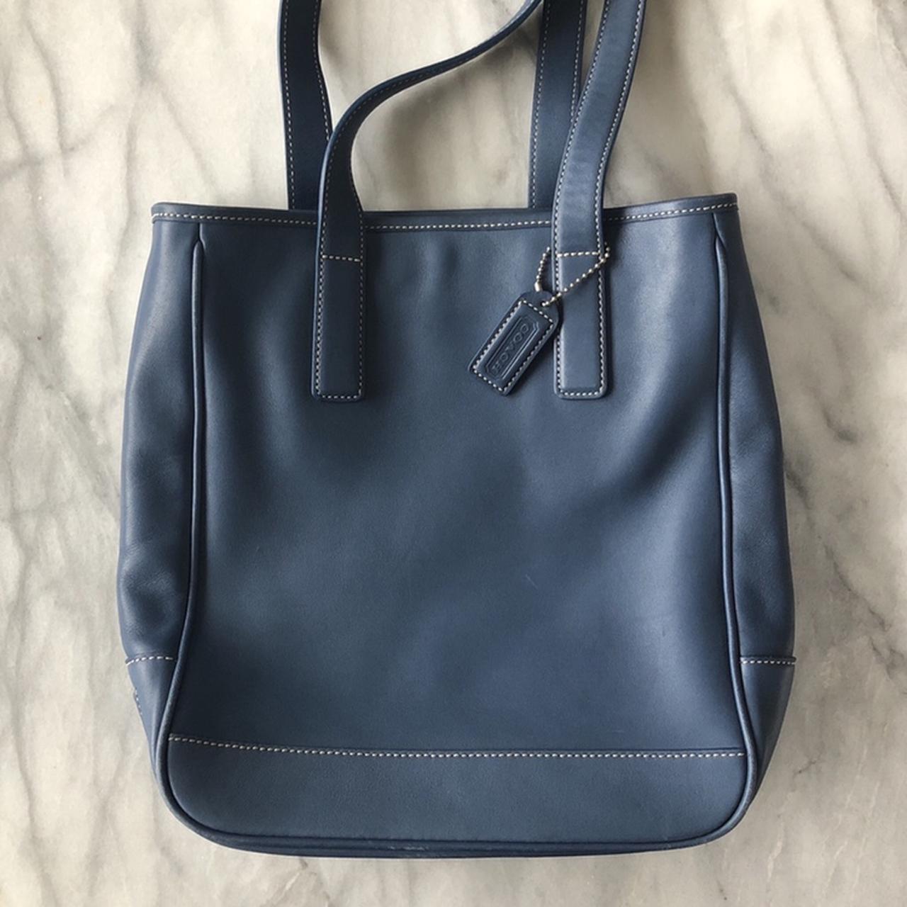 Vintage Coach bag. Blue leather exterior with white - Depop