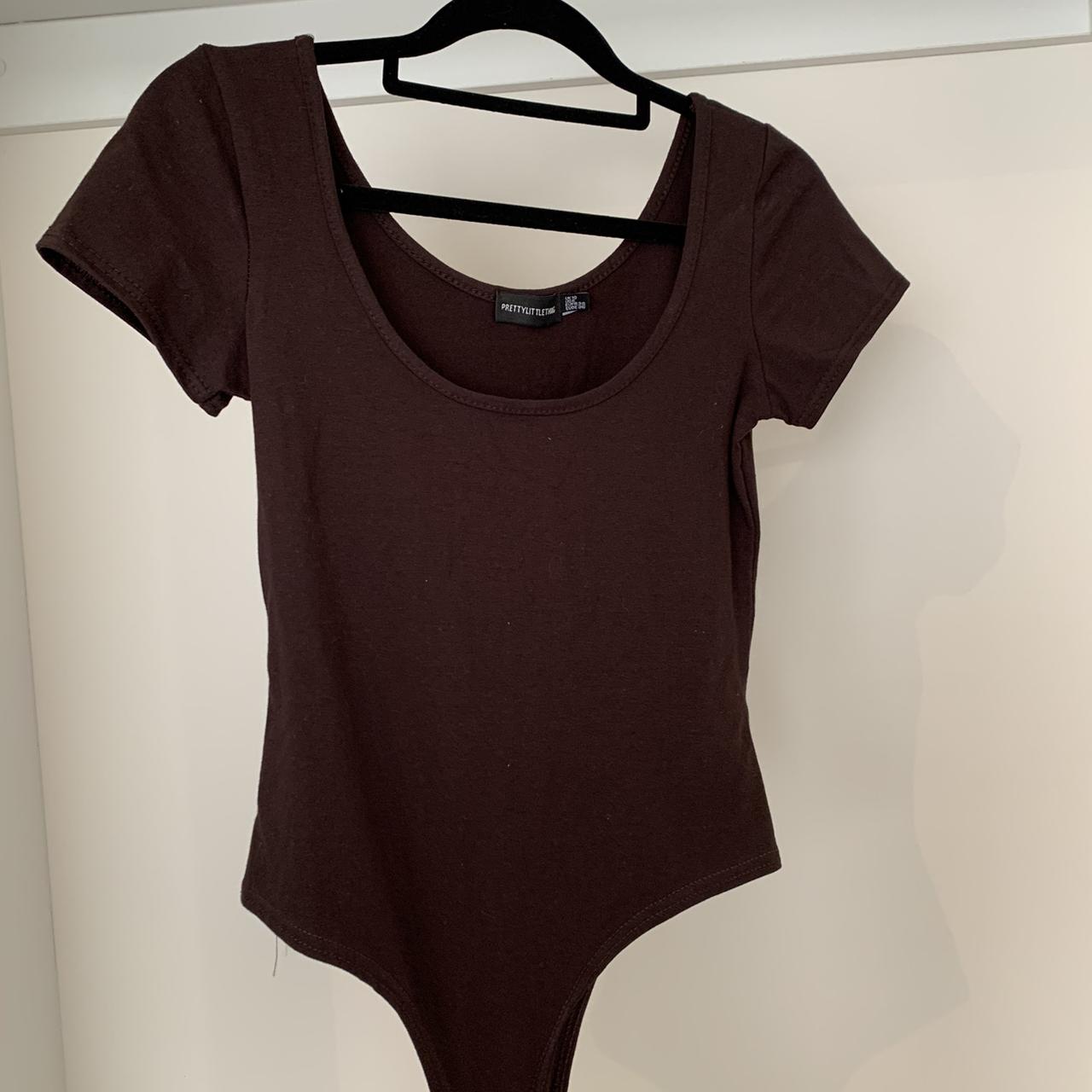 brown Pretty Little Thing t-shirt body suit, never... - Depop