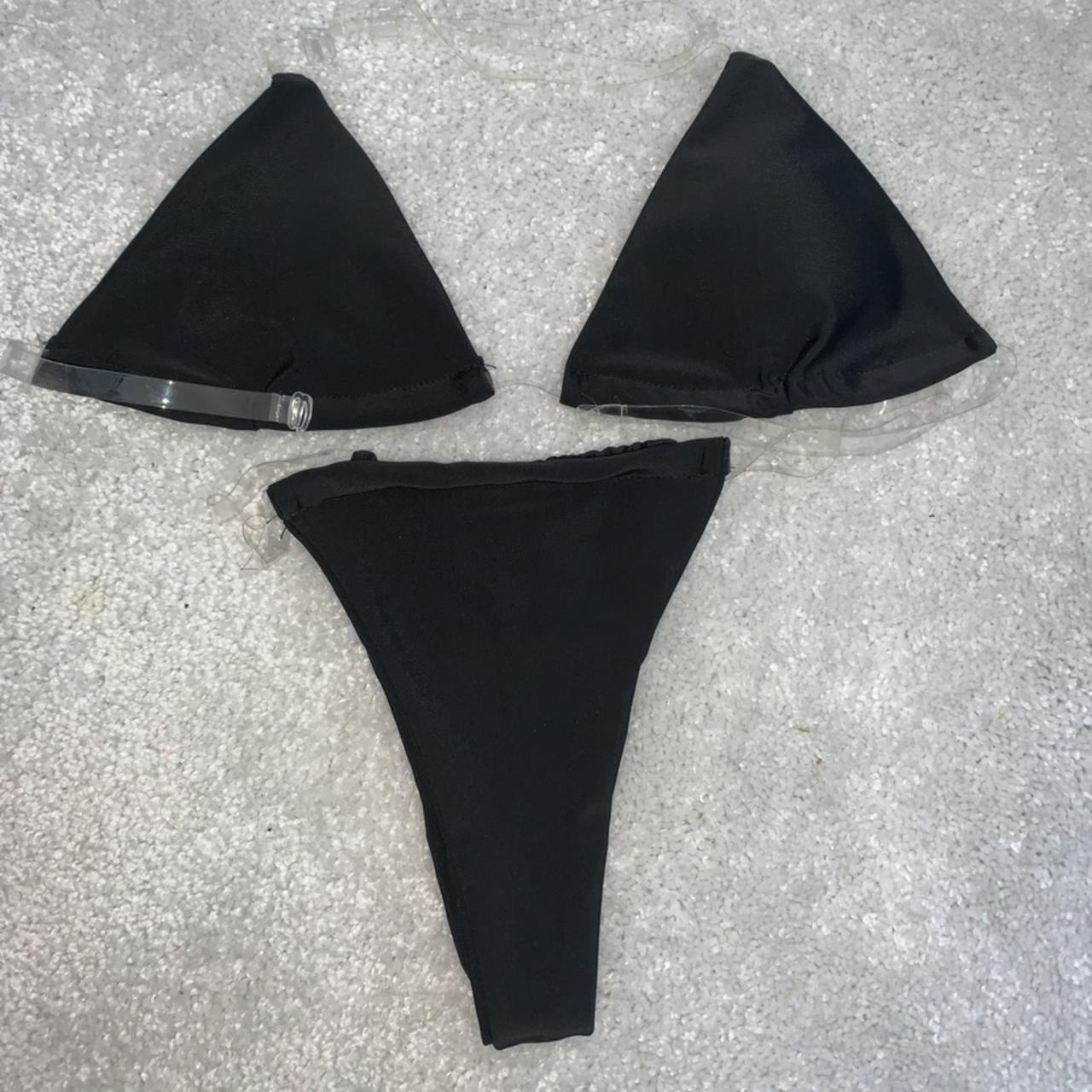 Clear strap thong bikini in black / no tan lines - Depop