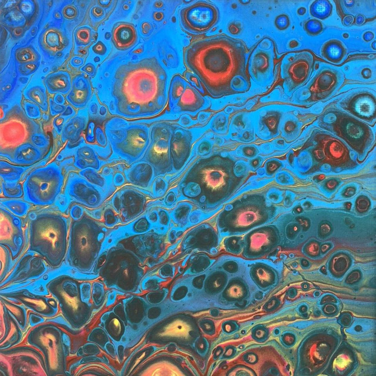 Homemade cells acrylic pour painting on canvas... - Depop