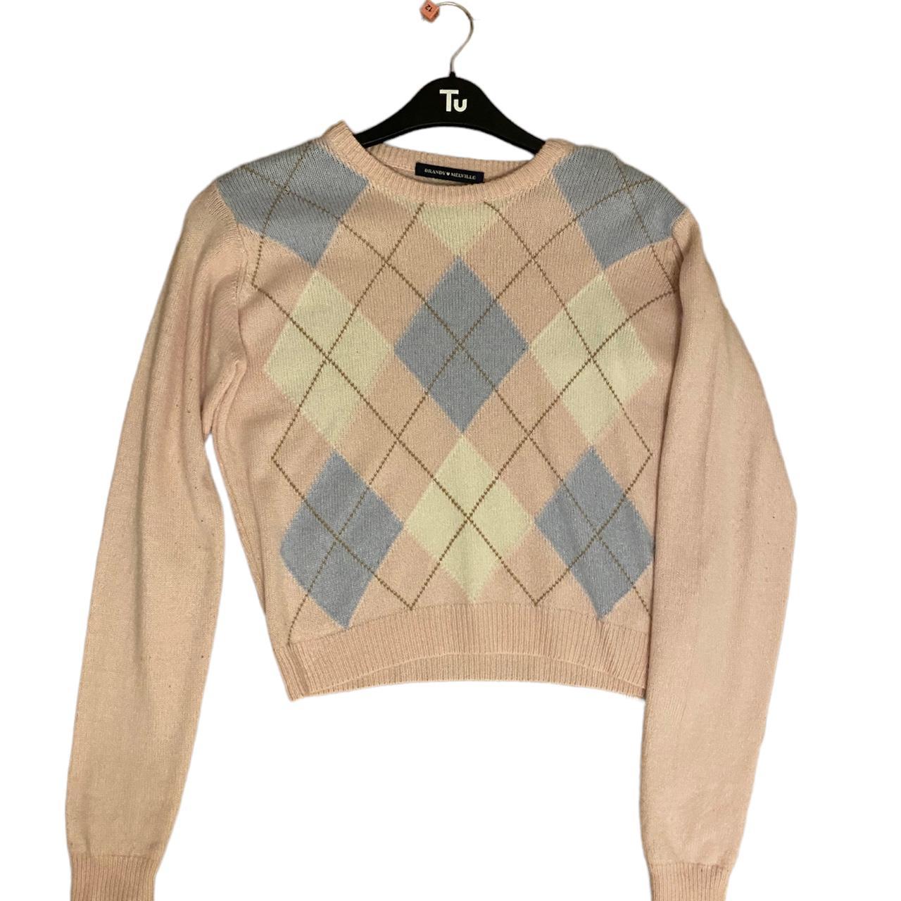 Brandy Melville Abi Sweater, checkered argyle style.... - Depop