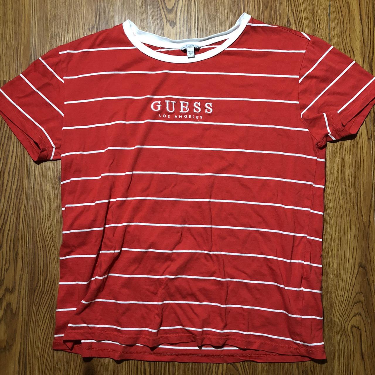 Guess striped hotsell tee red