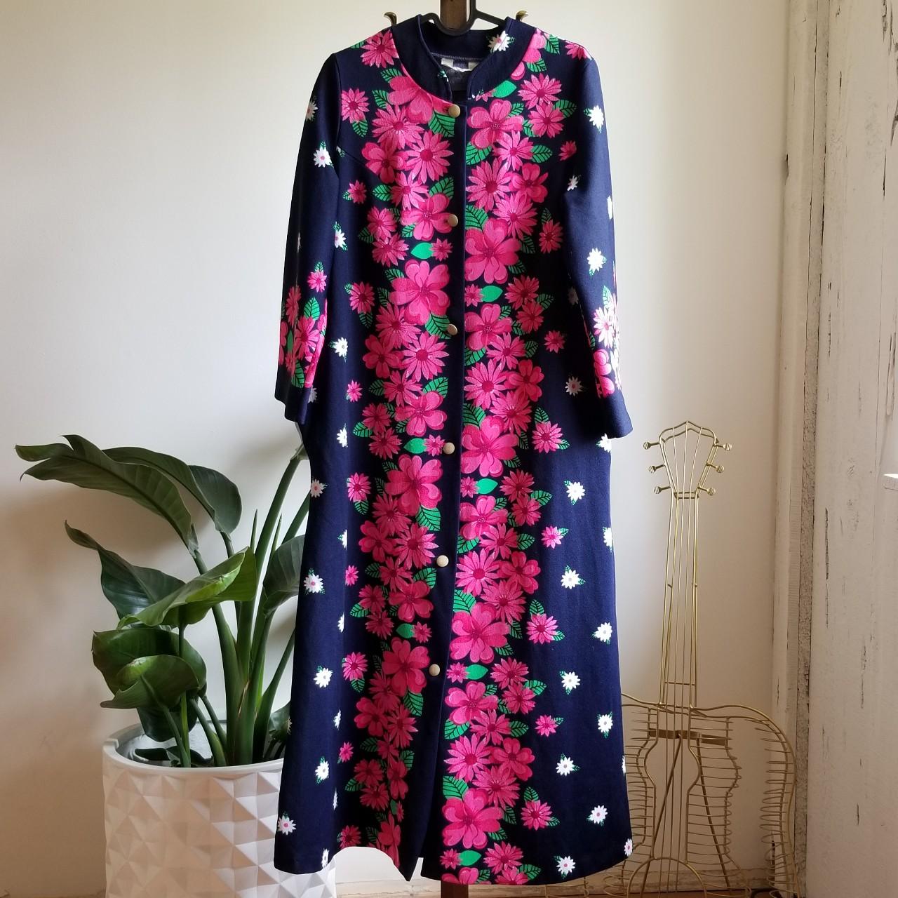 Floral pink maxi jacket/dress with brass button... - Depop