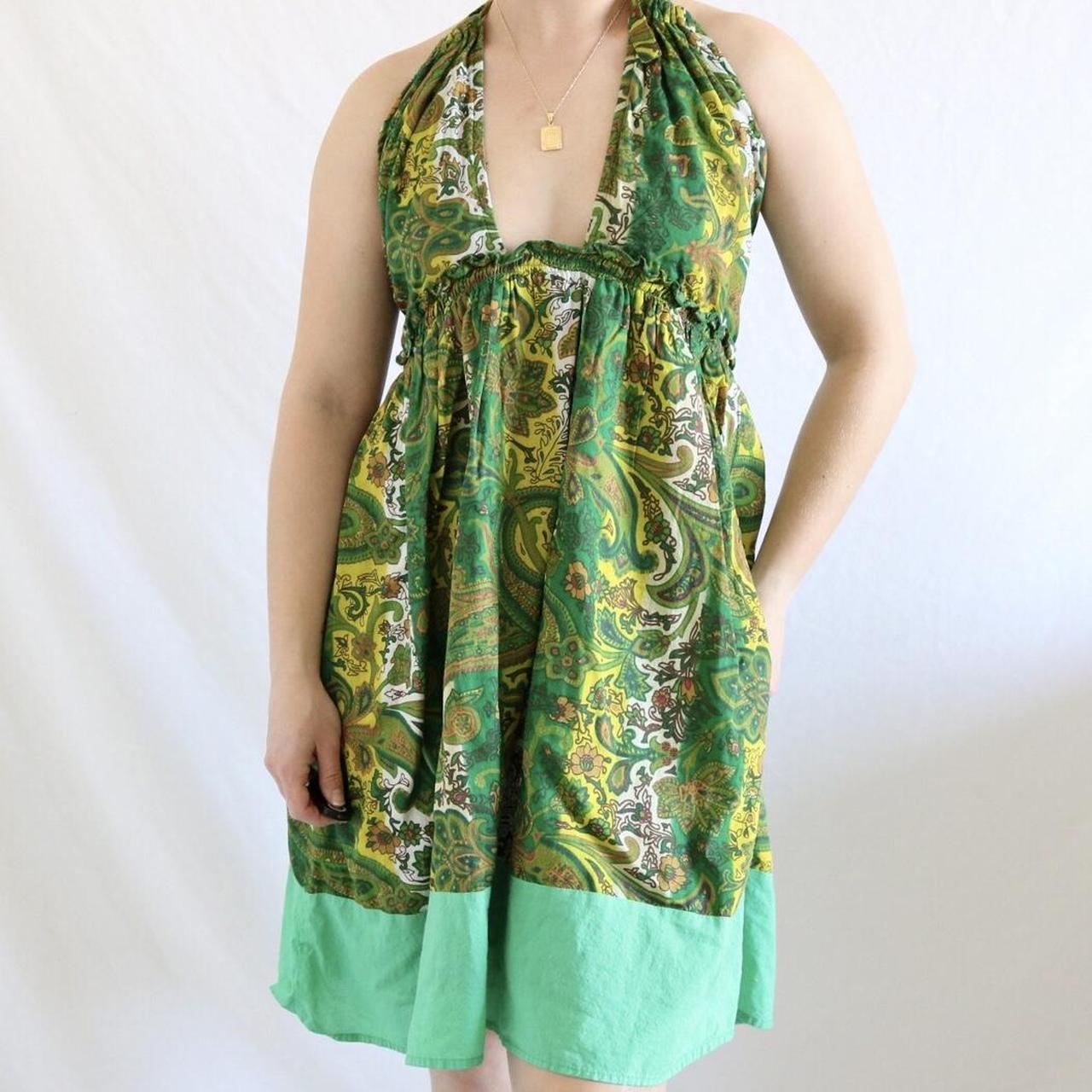 Women's Green and White Dress Depop