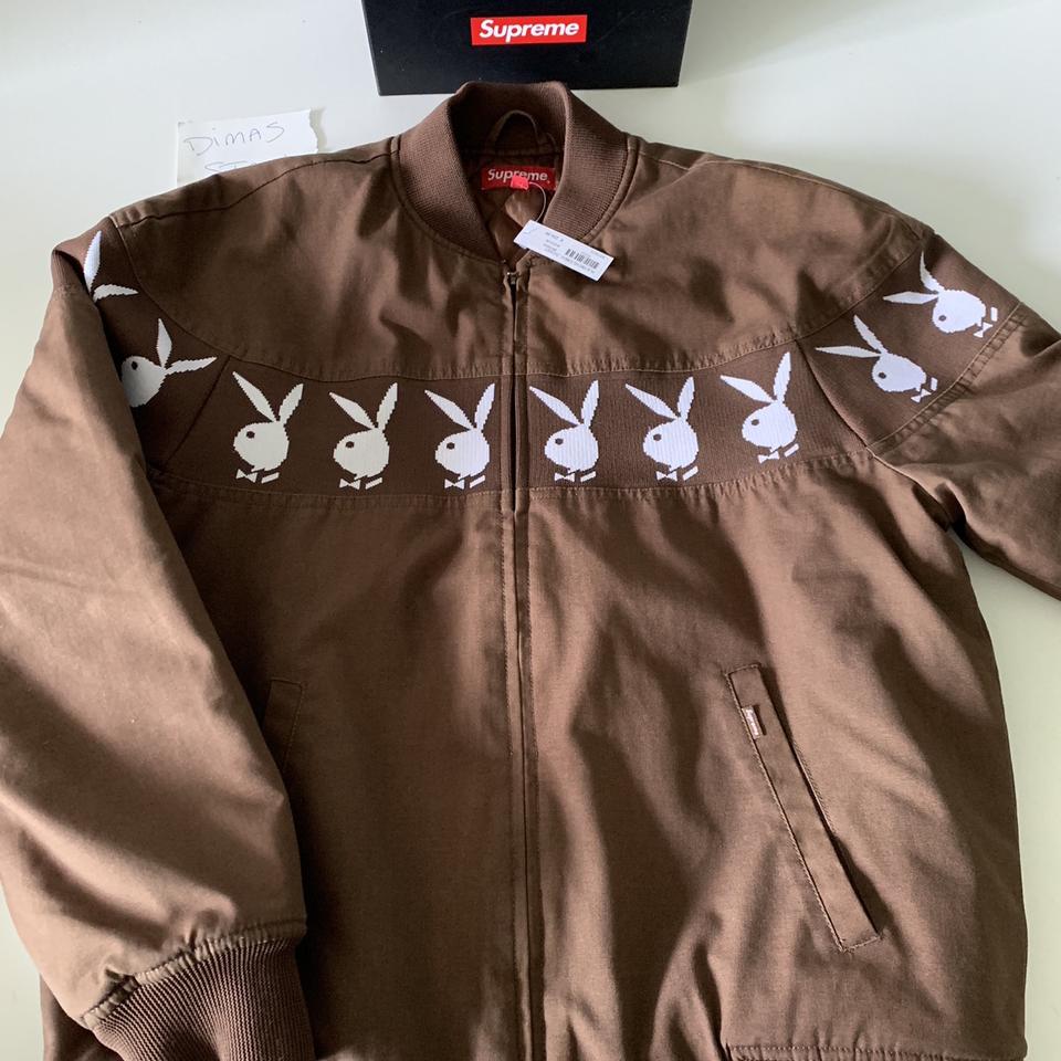 supreme x playboy brown crew jacket 2019 deadstock... - Depop