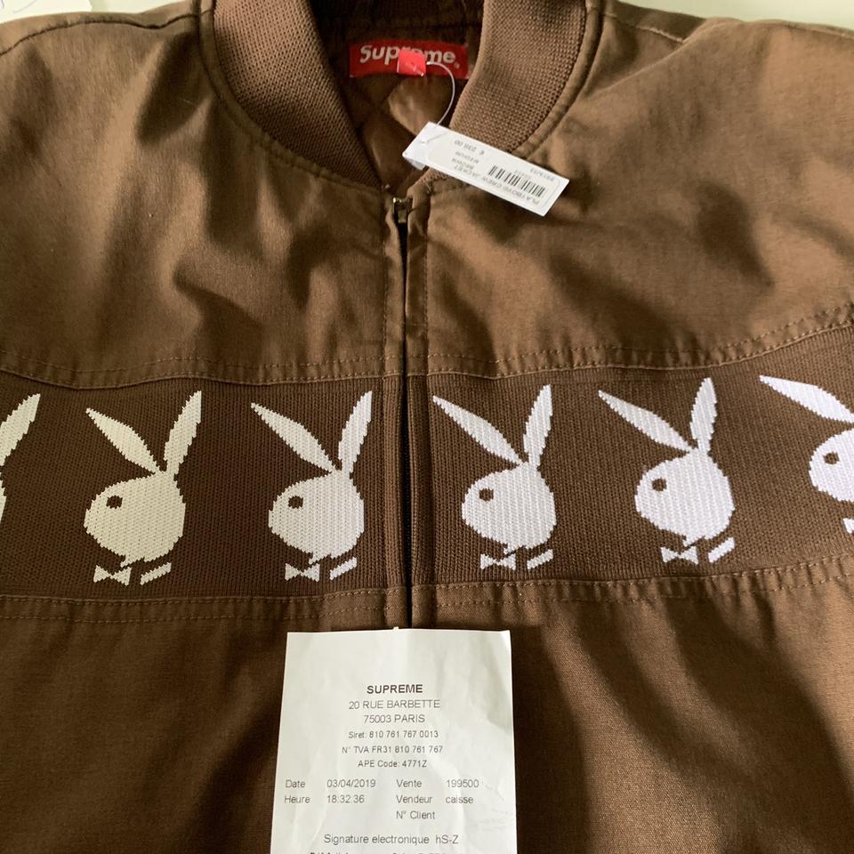 supreme x playboy brown crew jacket 2019 deadstock... - Depop