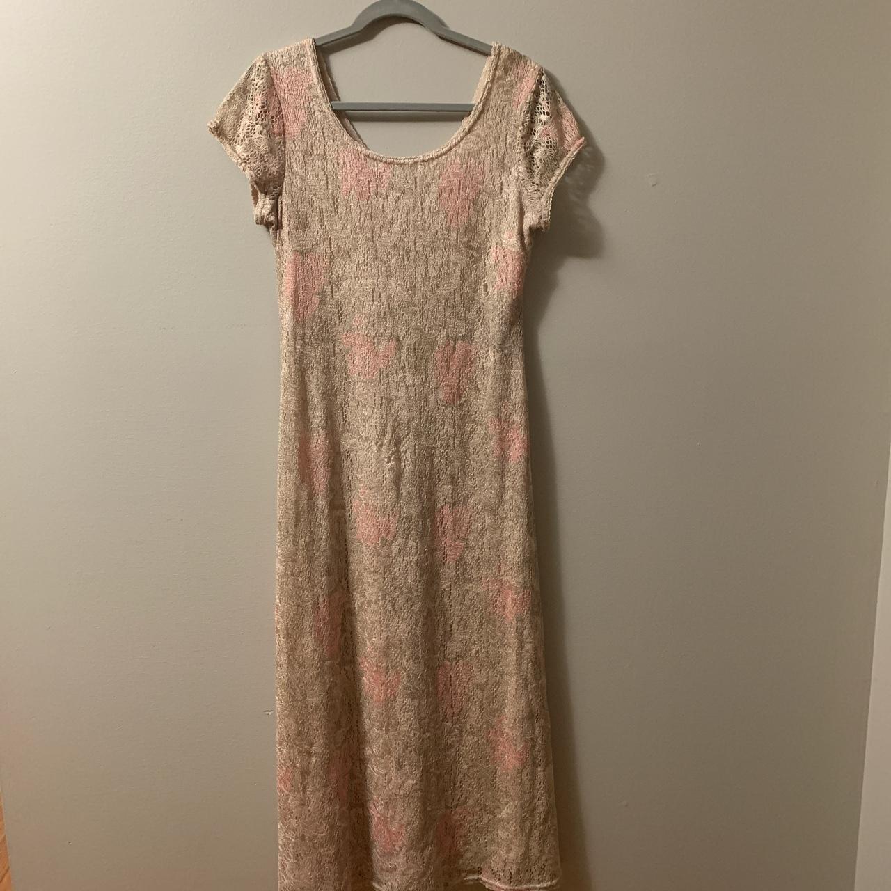 American Vintage Women's Gold and Pink Dress | Depop